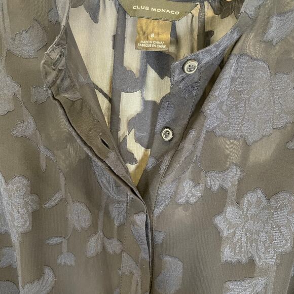 Club Monaco Pleated Jacquard Shirt Dress Navy Blue Midi Sheer Long Sleeve 8 - Picture 6 of 8